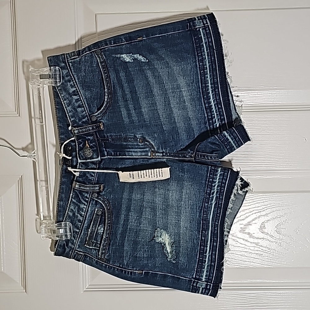 NEW! Prana Distressed Blue Denim Released Hem Jean Shorts NWT Size 4 (27)